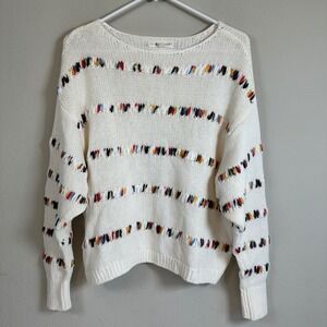 Lou & Grey LOFT Rainbow Stitch Cream Knit‎ Sweater Medium Casual Preppy